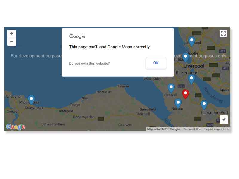 Screenshot of Google Maps error